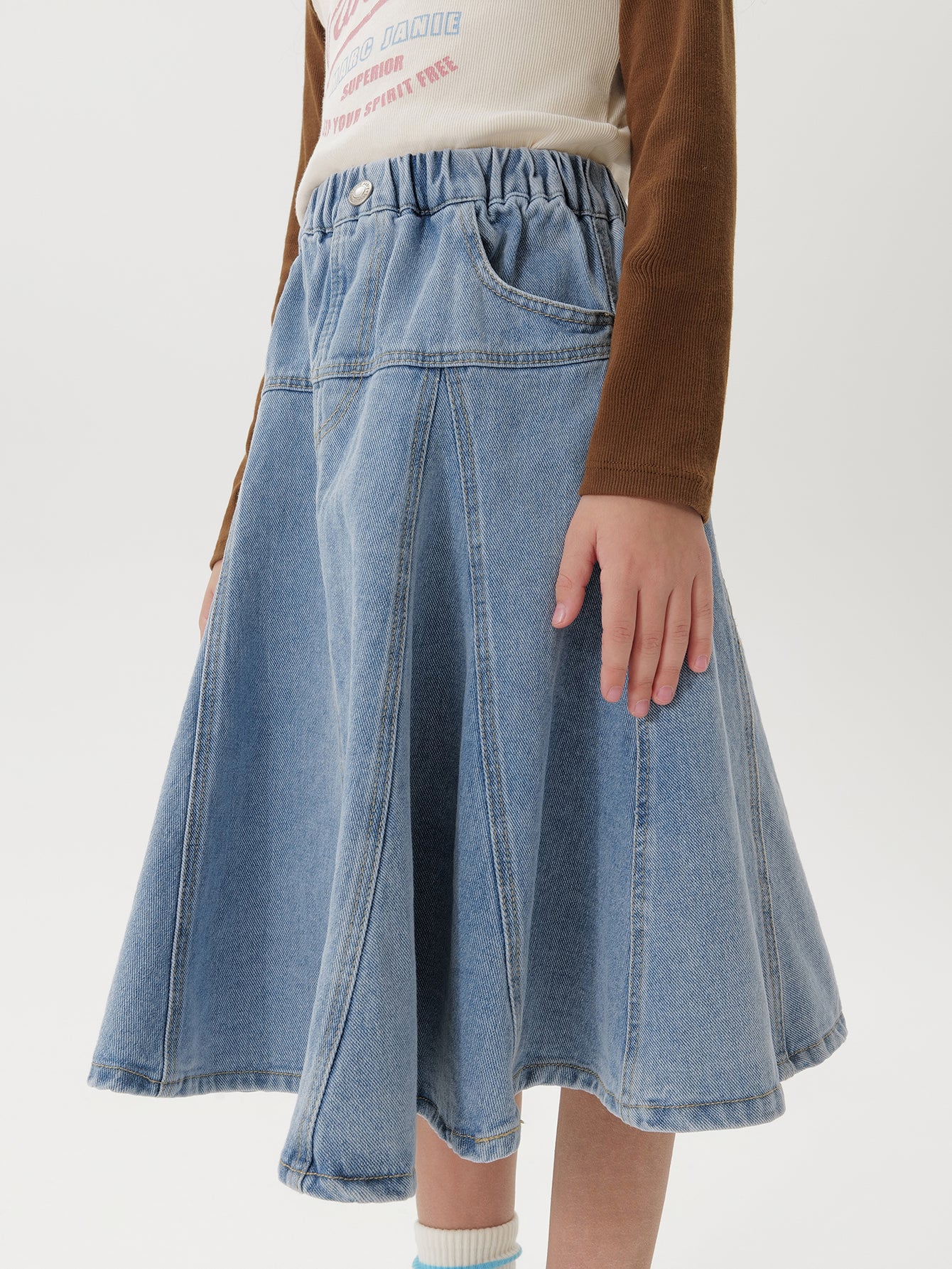 MARC & JANIE Kids Girl Loose Ruffle Long Denim Skirt 250135
