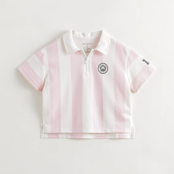 Boys Girls Vertical Striped Sports Short Sleeve Polo Shirt 240623 - MARC&JANIE