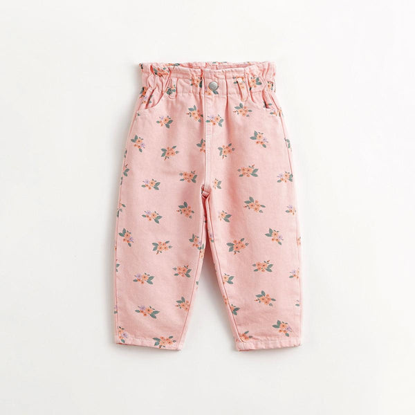 MARC&JANIE Girls Cotton Lace Waist Full Bottom Embroidered Jeans Kids Pants for Spring 240062 - MARC&JANIE