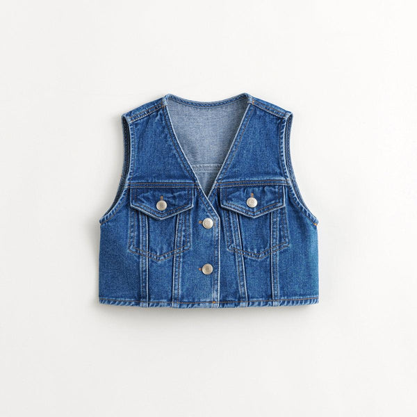 MARC&JANIE Girls Cotton V-neck Denim Vest Children's Tops Jacket for Spring 240366 (Shipping after January 28th) - MARC&JANIE