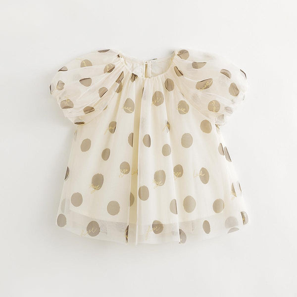 Girls Polka Dot Airy Tulle Bubble Sleeve Shirt 240730 - MARC&JANIE