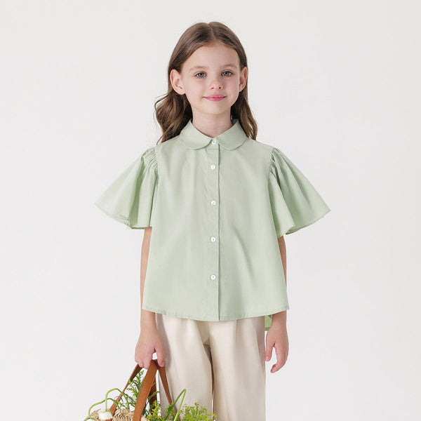 Girls Ruffle Trim Short-Sleeve Cotton Shirt 240571 - MARC&JANIE