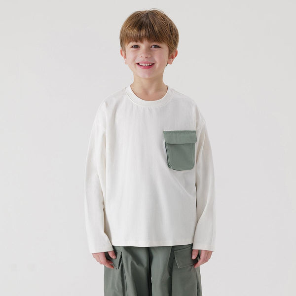 MARC&JANIE Boys Casual Outdoor Patchwork Pocket T-Shirt Kids Cotton Top for Spring 240037 - MARC&JANIE