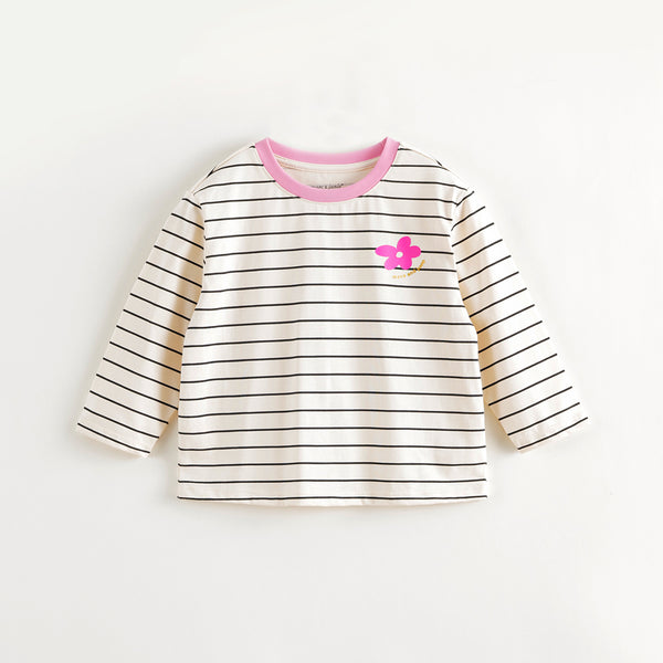 MARC & JANIE Toddler Kids Girl Floral Print Striped T-Shirt 241278