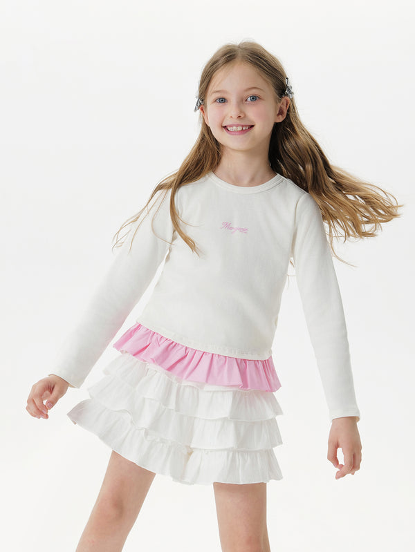 MARC & JANIE Kids Girl Frilly Ribbed Cotton T-Shirt Soft Stretchy Knit 551217