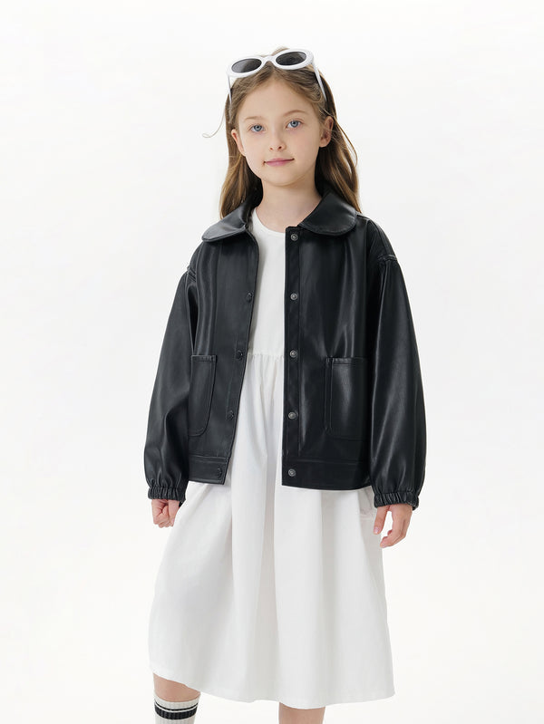 MARC & JANIE Toddler Girl Lapel Loose Leather Jacket 241078