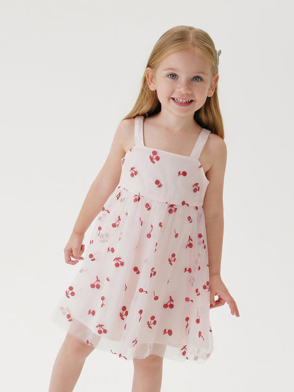 MARC & JANIE Toddler Kids Girl Fun Cherry Print Spaghetti Strap Mesh Dress 240656