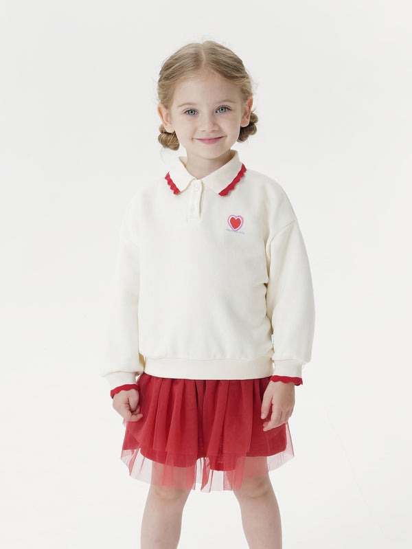 MARC & JANIE Toddler Girl Heart Polo Collar Sweatshirt Top 551179