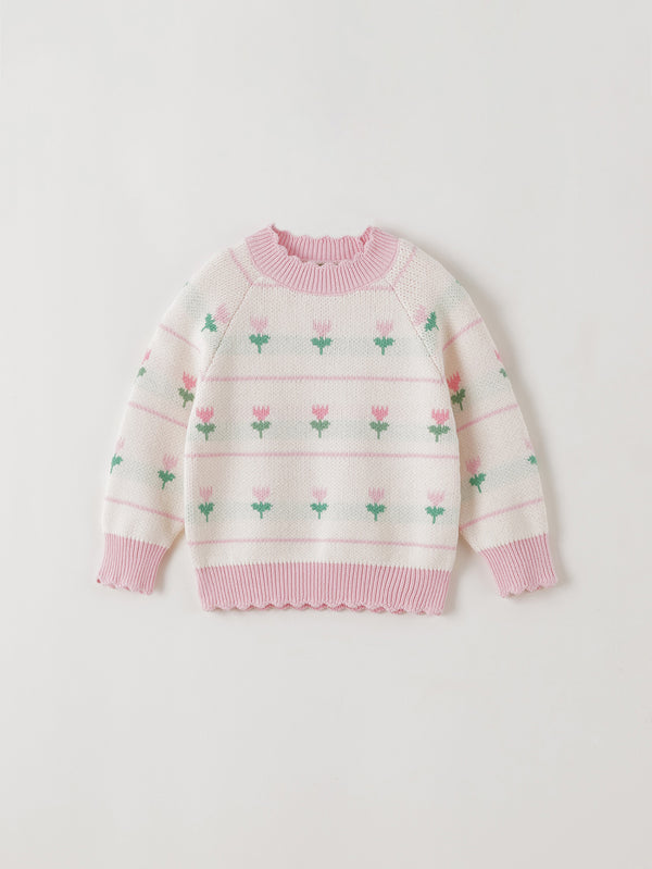 MARC & JANIE Toddler Girl Sweet Tulip Jacquard Cotton Knit Sweater 551892