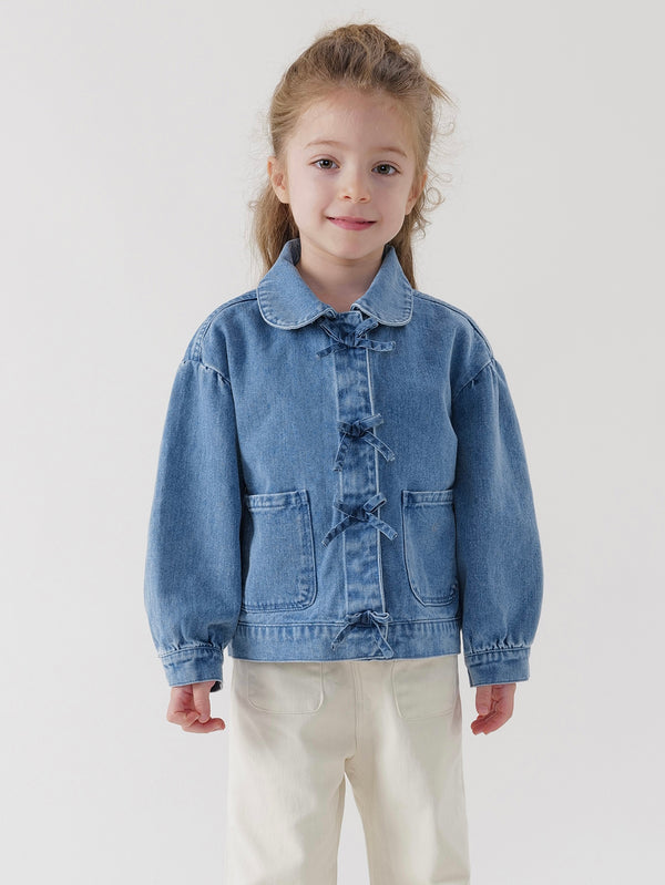 MARC & JANIE Toddler Girl Bow Lapel Denim Jacket 240051