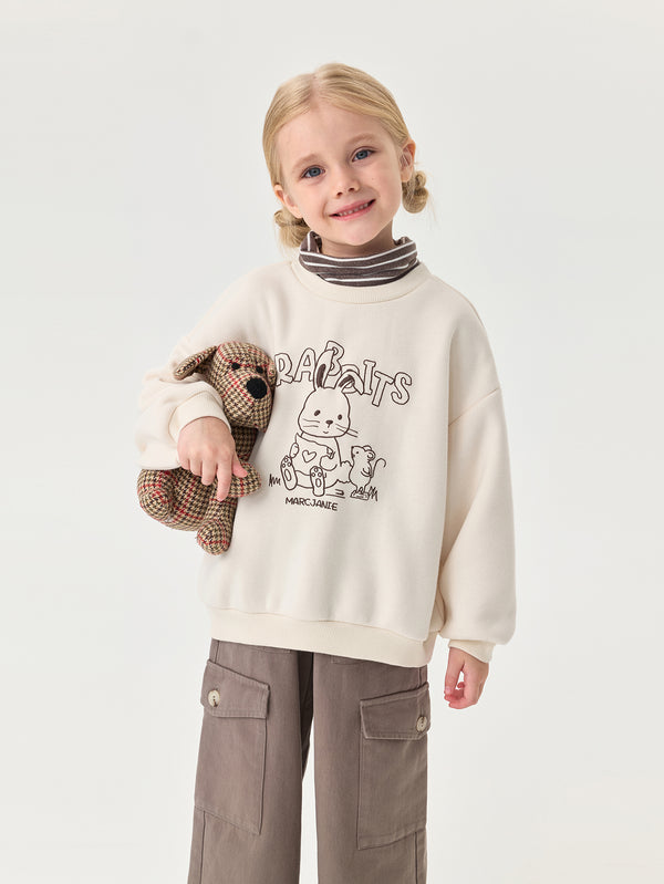 MARC & JANIE Toddler Girl Fleece Lined Turtleneck Sweatshirt Cute Rabbit Print Winter Warm Fake Two Piece Pullover 551187
