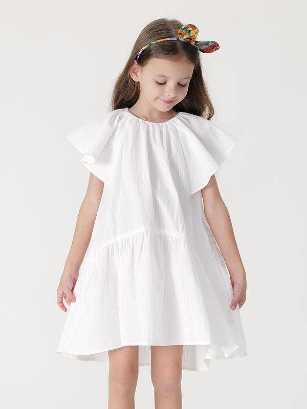 MARC & JANIE Toddler Kids Girl Ruffle Edge Flutter Sleeve Round Neck Dress 240869