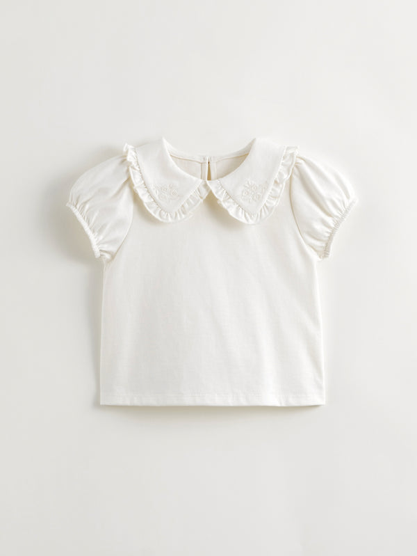 MARC & JANIE Toddler Girl Embroidered Doll Collar Puff Sleeve T-shirt 240706