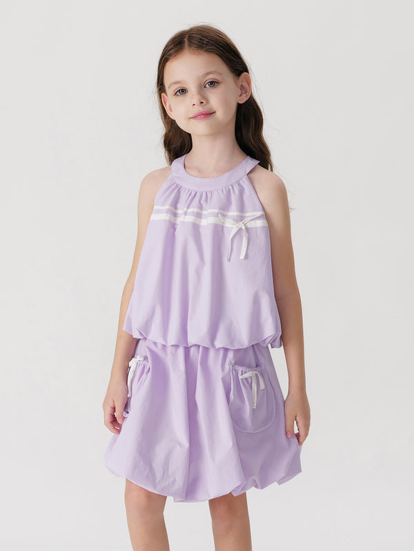 MARC & JANIE Toddler Kids Girl Bubble Hem Pleated Quick Drying Skirt Set 240597