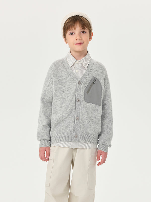 MARC & JANIE Kids Boy Vintage V-Neck Wool Cardigan Sweater, Fall Winter Knitwear 551867