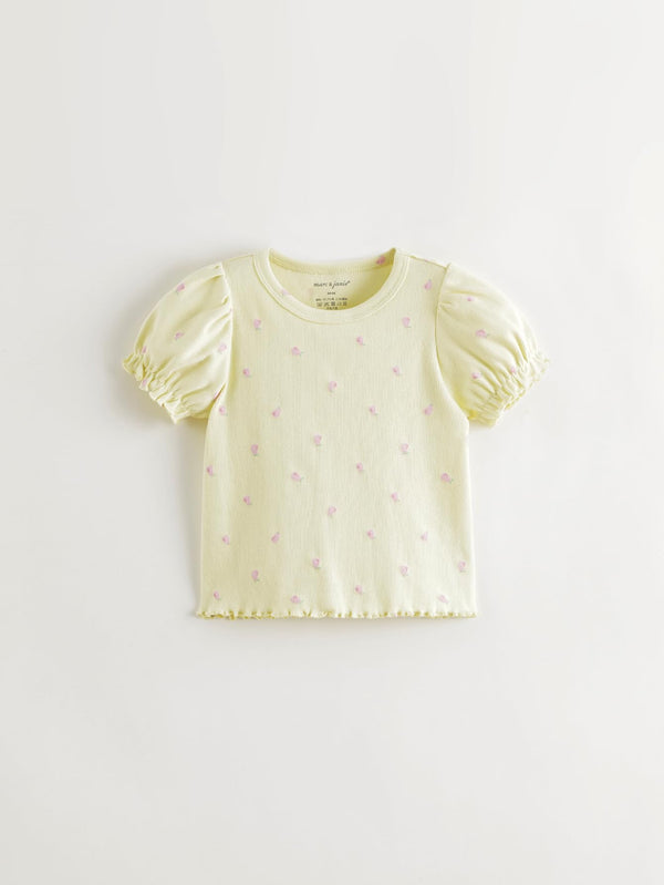 MARC & JANIE Girls Stretch Short Sleeve Floral Print Ribbed T-Shirt 550737
