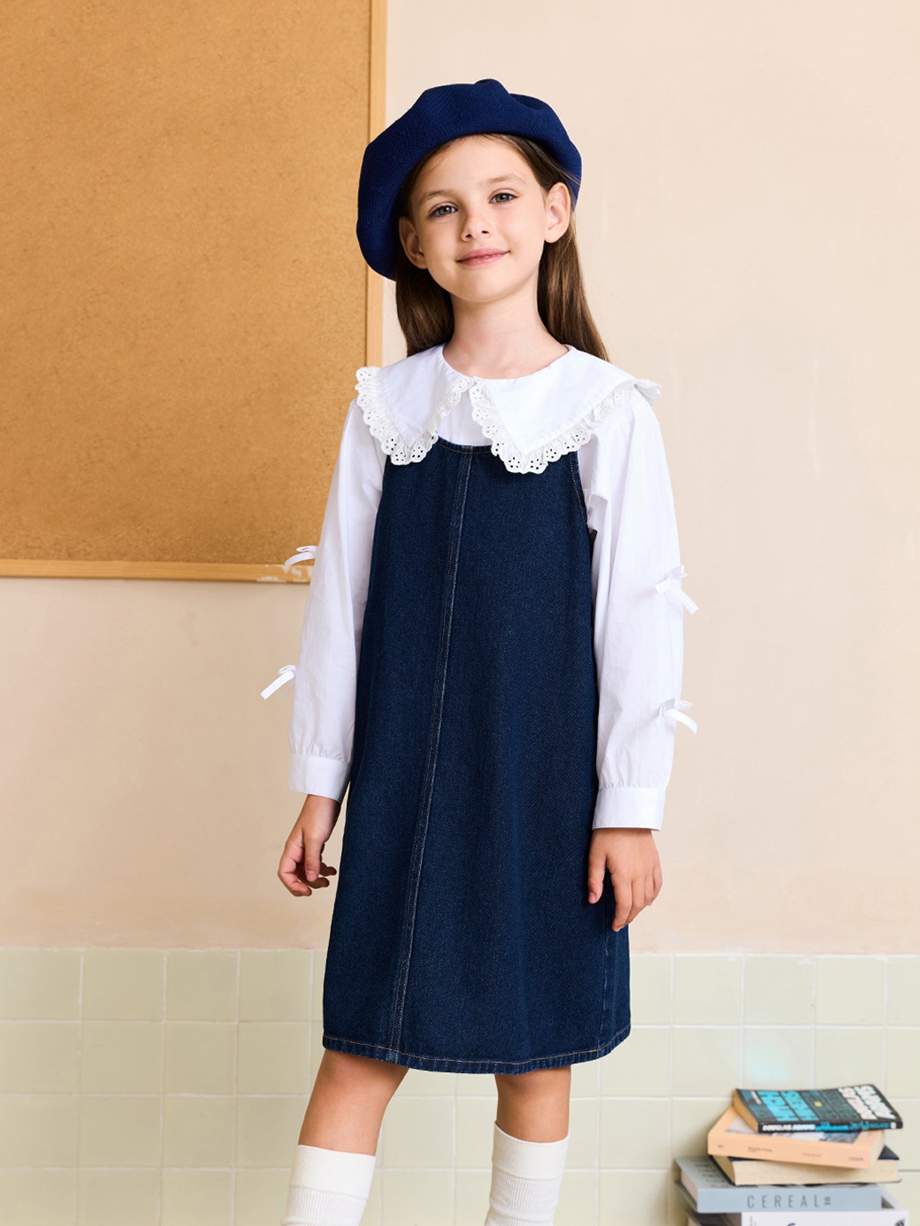 MARC & JANIE Kids Girl Vintage Denim A-Line Suspender Dress