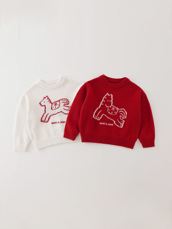 MARC & JANIE Unisex Toddler Kids Wool Knit Sweater Boys Girls Casual Pullover Winter Warm Horse Fairytale Jumper 551855
