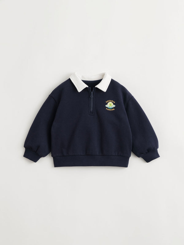 MARC & JANIE Toddler Boy Alien Doodle Polo Neck Sweatshirt 240672