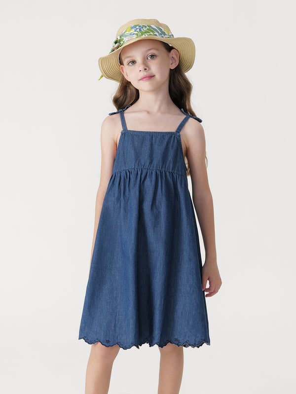 MARC & JANIE Toddler Kids Girl Denim Dress with Bow Suspender Dress 240572