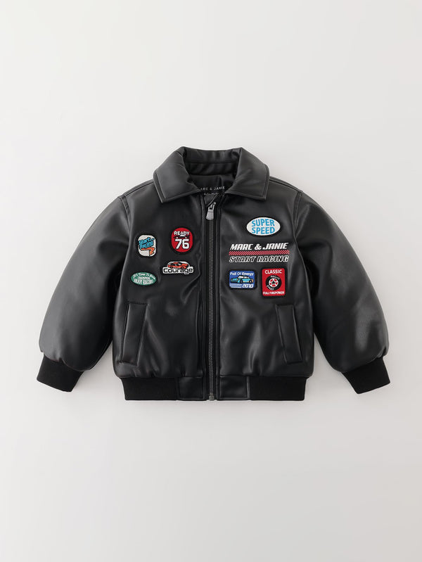 MARC & JANIE Toddler Boy Racing Quilted Faux Leather Jacket 551756
