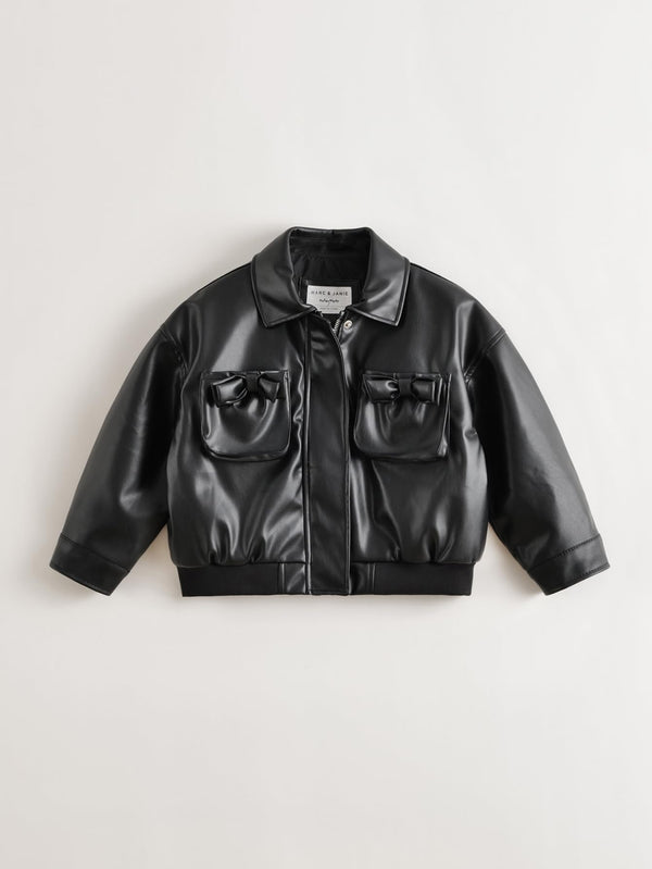 MARC & JANIE Kids Girl Sweet Stylish Bow Leather Jacket 551559
