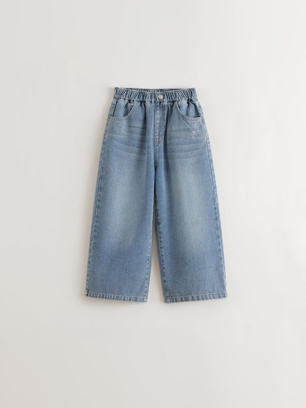 MARC & JANIE Kids Girl Embellished Bow Wide Leg Denim Pants 551381