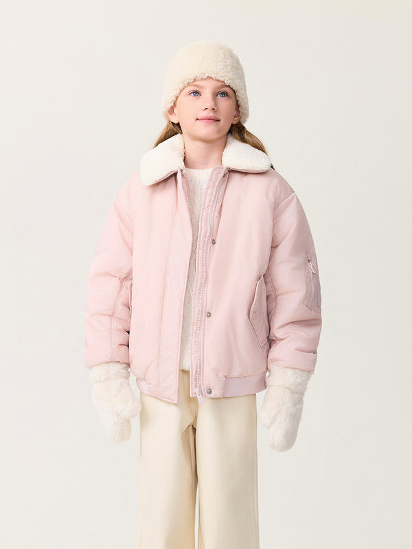 MARC & JANIE Kids Girl Removable Fur Collar Cozy Padded Aviator Jacket 551565