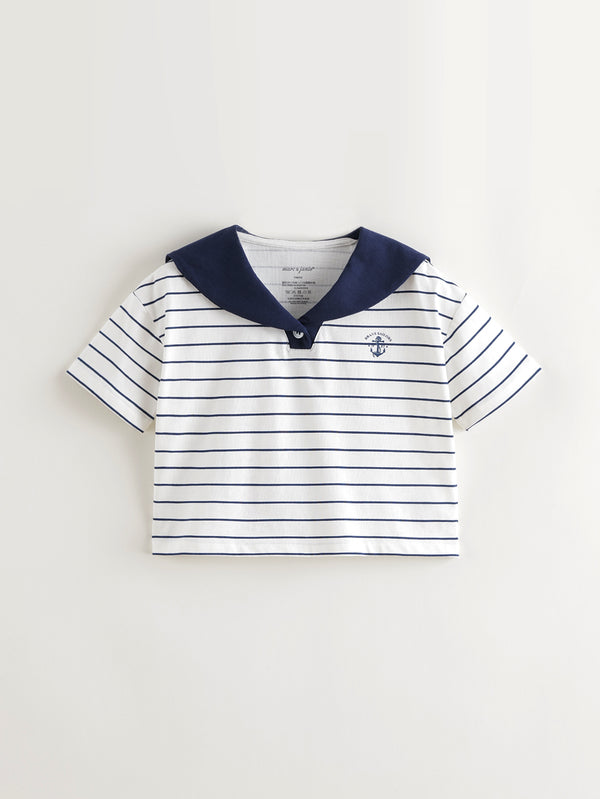 MARC & JANIE Girls Cooling Navy Stripe Short Sleeve T-Shirt  550683