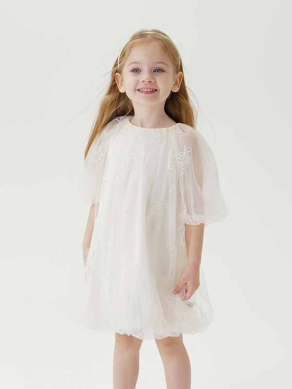 MARC & JANIE Toddler Kids Girl Bubble Sleeve Mesh Princess Dress 230582