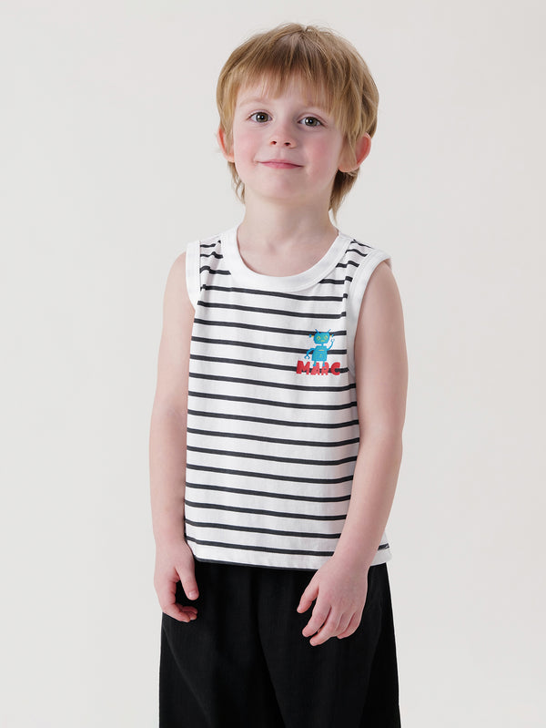MARC & JANIE Toddler Boy Black and White Striped Robot Tank Top 240532
