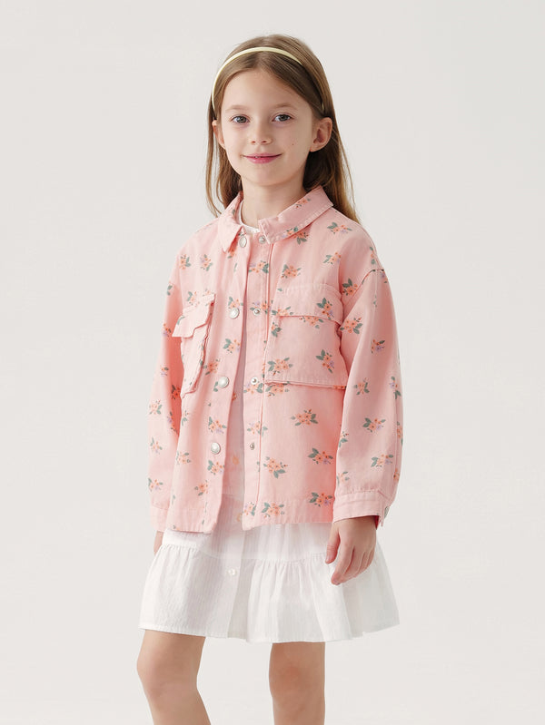 MARC & JANIE Toddler Girl Floral Print Large Pocket Denim Jacket 240060