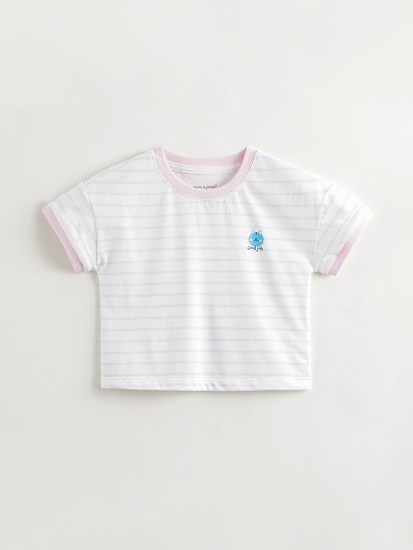 MARC & JANIE Toddler Kids Girl Color-Blocked Striped Cartoon T-shirt 240772