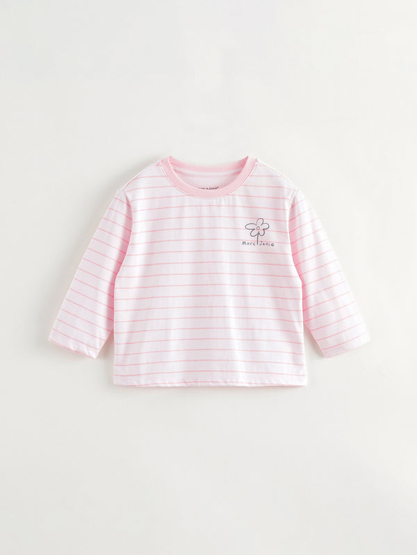 MARC & JANIE Toddler Kids Girl Floral Print Striped T-Shirt 241278