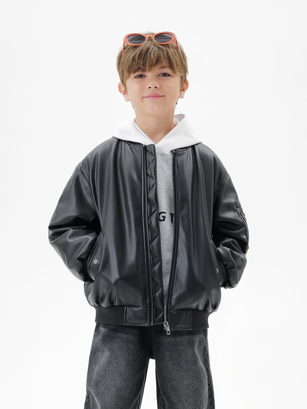 MARC & JANIE Kids Boy Trendy Padded Faux Leather Jacket 551251