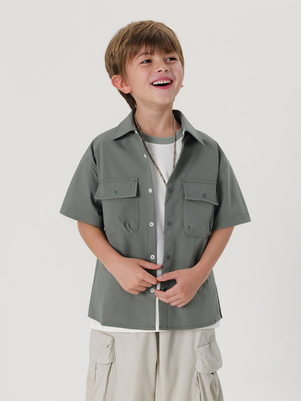 MARC & JANIE Toddler Kids Boy Lightweight Quick Drying Cargo Shirt 240527
