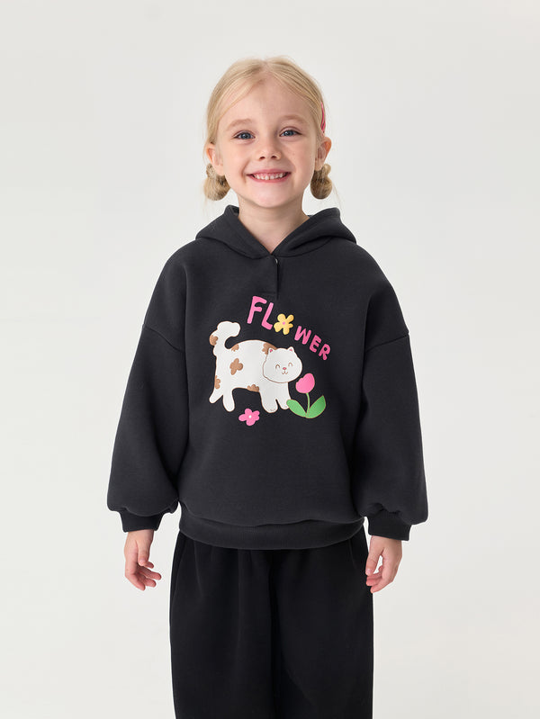 MARC & JANIE Toddler Girl Cat Graphic Fleece Hooded Sweatshirt 551186