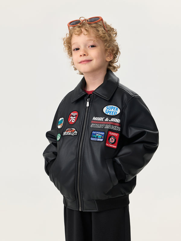 MARC & JANIE Toddler Boy Racing Quilted Faux Leather Jacket 551756