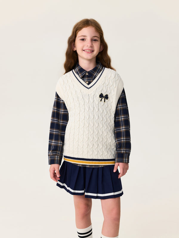 MARC & JANIE Kids Girl Bow V-Neck Cotton Knit Vest 551888