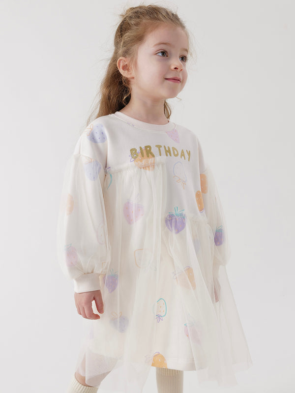 MARC & JANIE Toddler Girl Fun Bear Mesh Sweatshirt Dress 240096