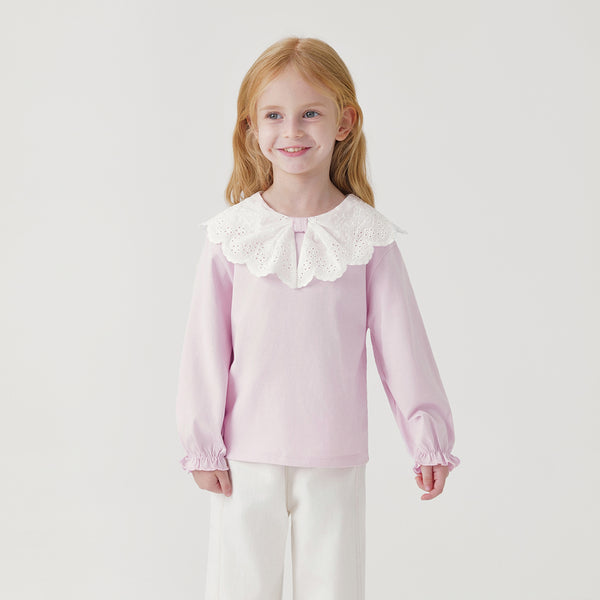 MARC & JANIE Toddler Kids Girl Sweet Hollow Lace Peter Pan Collar T-shirt 241176