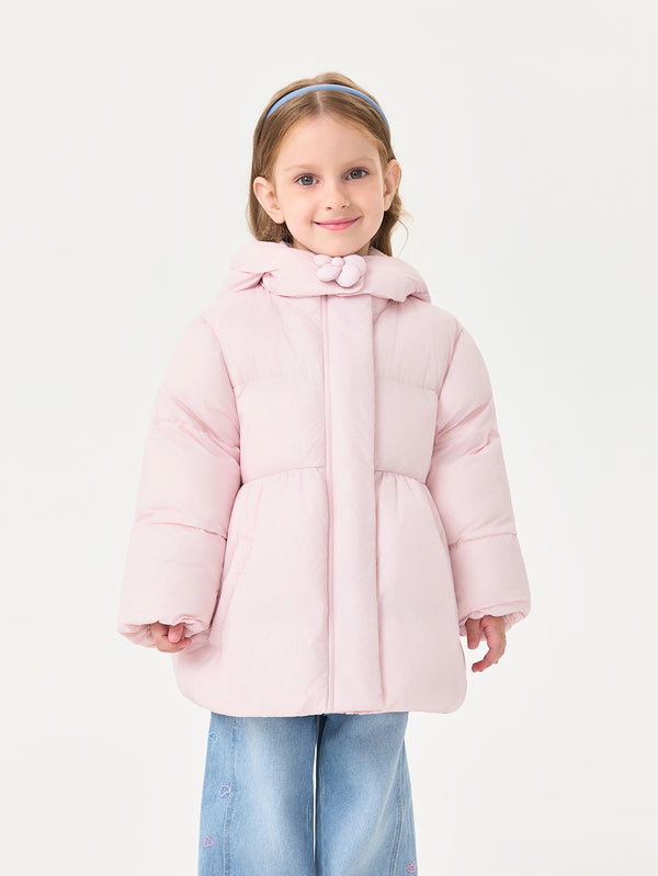MARC & JANIE Toddler Girl Windproof 3D Floral Stand collarHooded Bud Down Jacket 551713