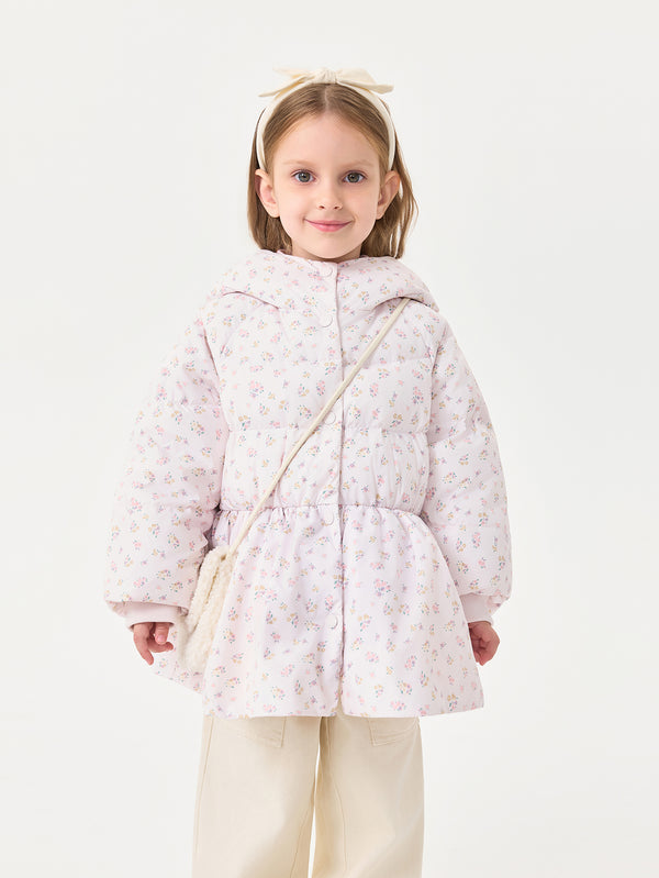 MARC & JANIE Toddler Girl Cute Floral Bear Ears Warm Mid-Length Down Jacket Coat for Winter 551819