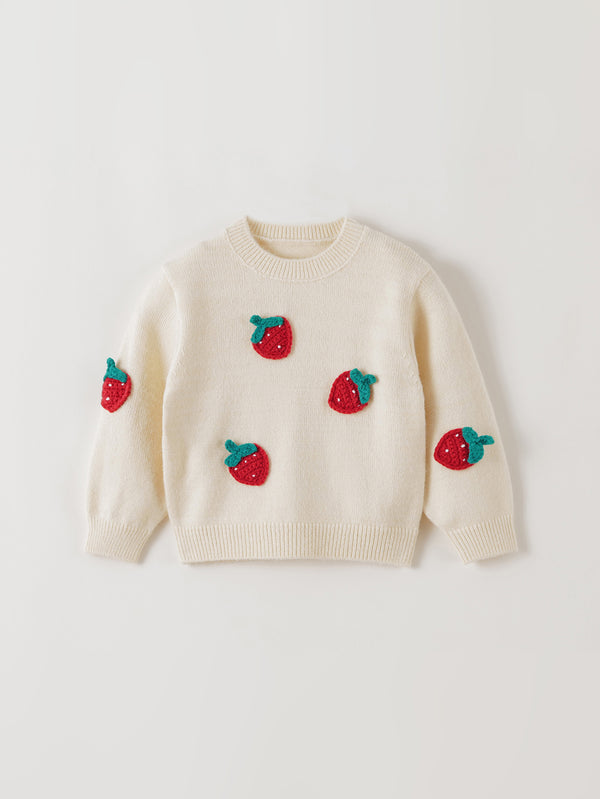 MARC & JANIE Toddler Girl Sweet 3D Strawberry Embroidery Cable Knit Sweater 551901