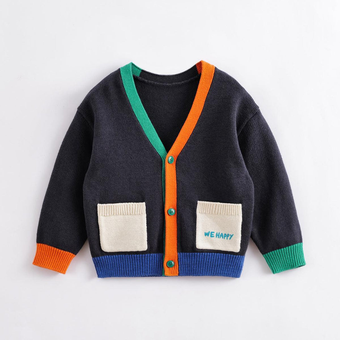 MARC&JANIE Boys Girls' Spring Autumn Contrast Color Knitted Cardigan Coat 231318 - MARC&JANIE