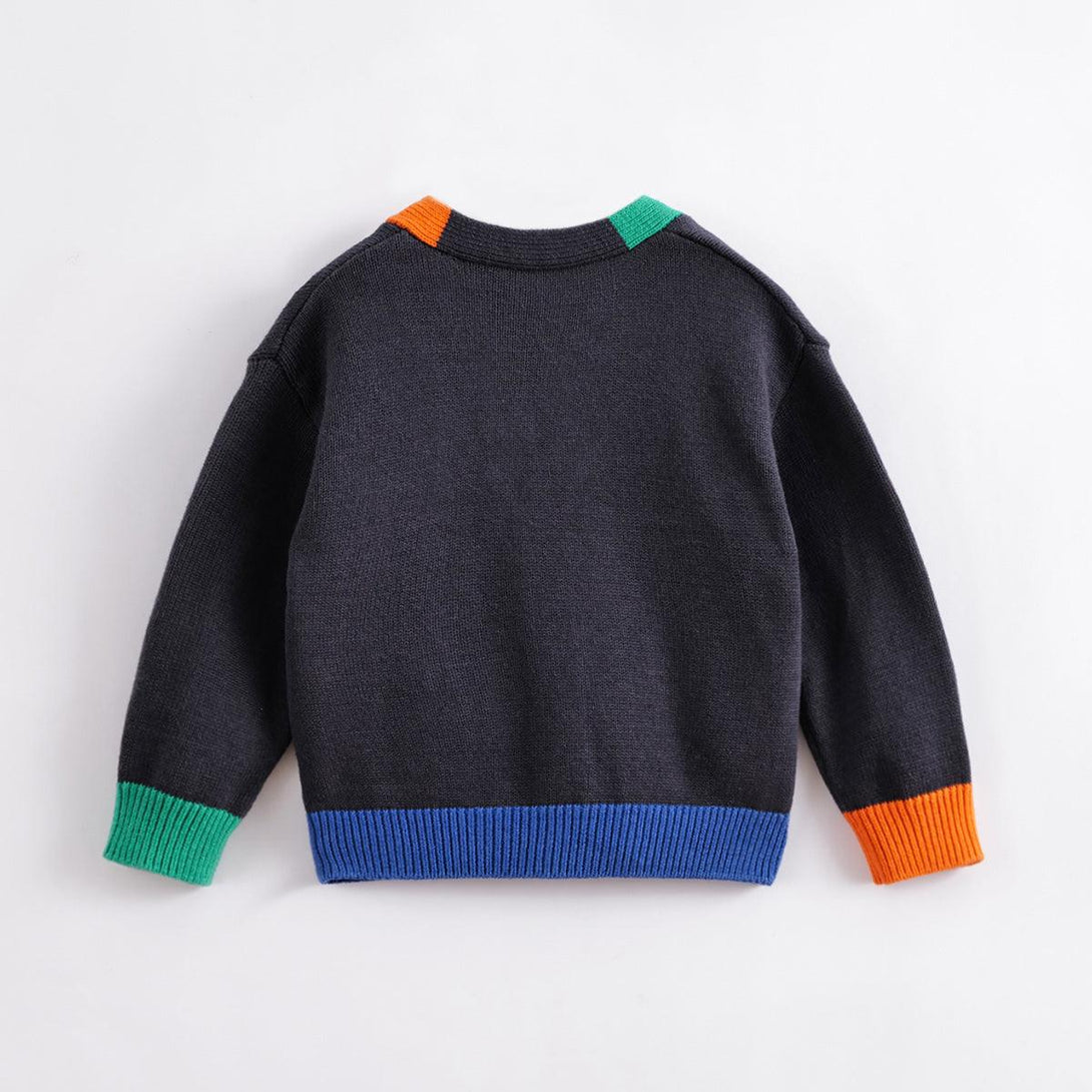 MARC&JANIE Boys Girls' Spring Autumn Contrast Color Knitted Cardigan Coat 231318 - MARC&JANIE