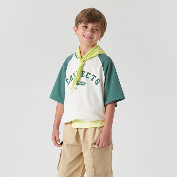 Boys Vibrant School Color Patched Sleeve Short Sleeve T-Shirt 240582 - MARC&JANIE