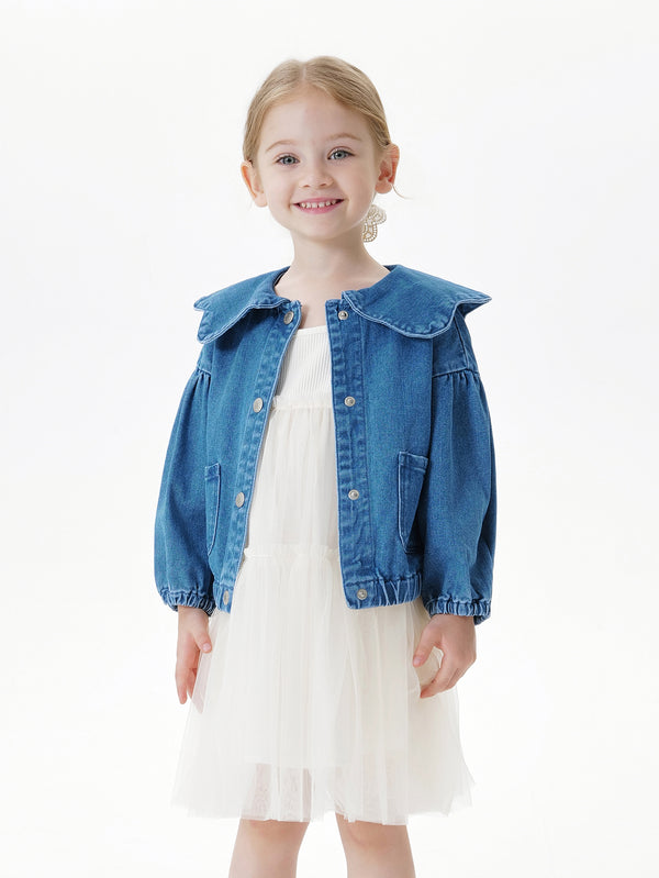 MARC & JANIE Toddler Girl Lace Large Lapel Denim Jacket 250197
