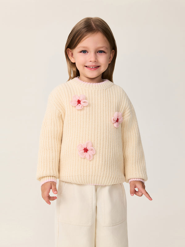 MARC & JANIE Toddler Kids Girl Three-dimensional Camellia Flower Soft Knit Sweater 551887