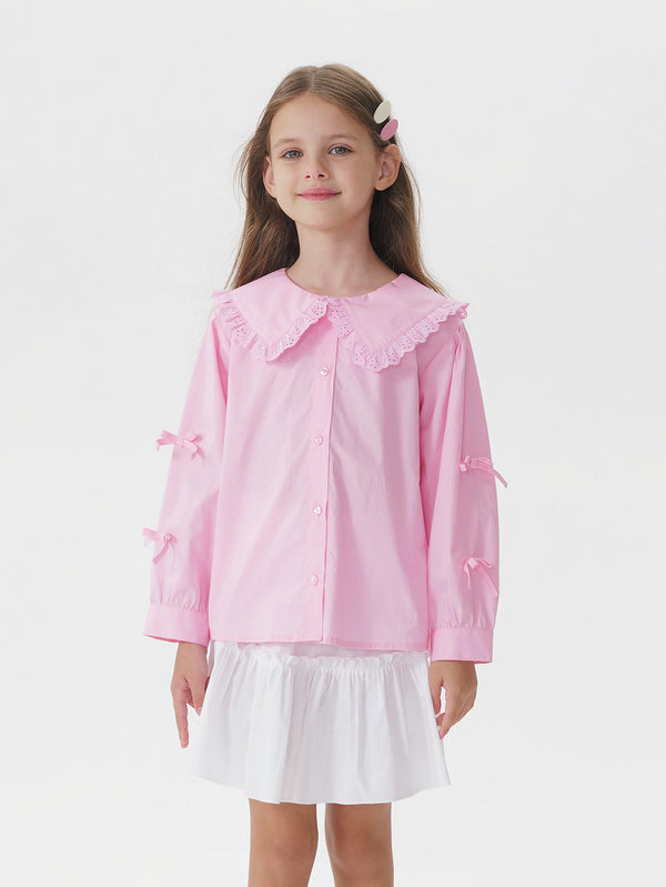 MARC & JANIE Kids Girl Lace Collar Bowknot Cotton Shirt Top 551671